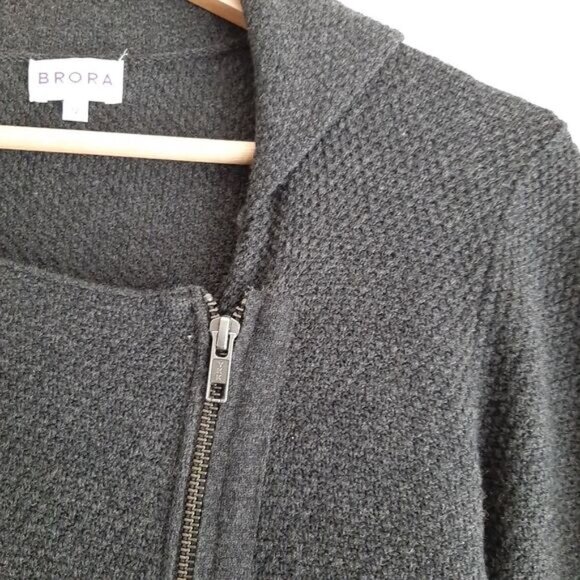 BRORA Merino Cashmere Blend Full Zip Knit Moto Style Cardigan Jacket Grey Sz S - Picture 4 of 15